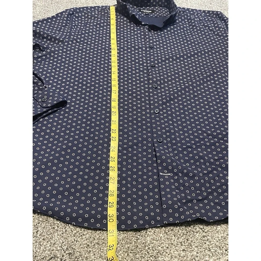 Express Performance Mens XL Button Up Long Sleeve Shirt Navy Floral Printed - Picture 6 of 6